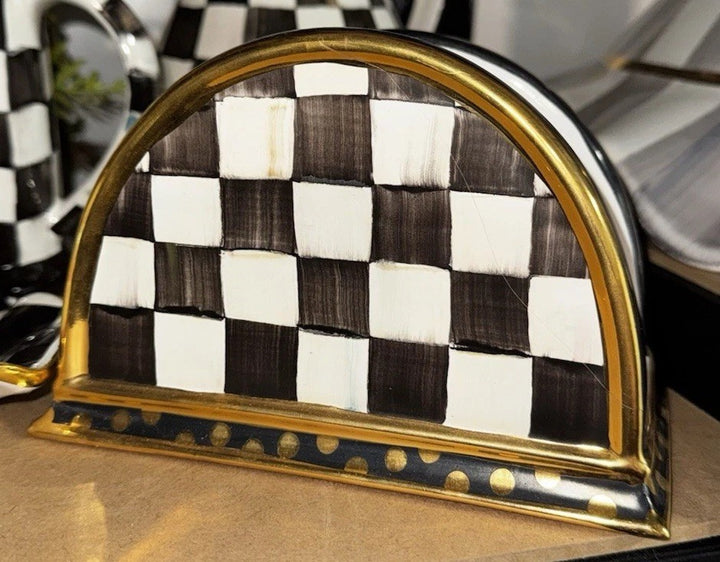 Mackenzie Childs Ceramic Courtly Check Napkin Holder Made In Aurora