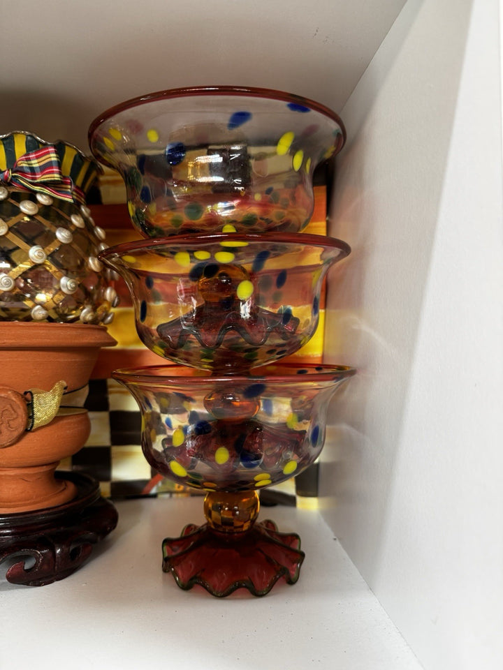 MacKenzie Childs Molten Confetti Compote Dessert Glass Compote With Fluted Base