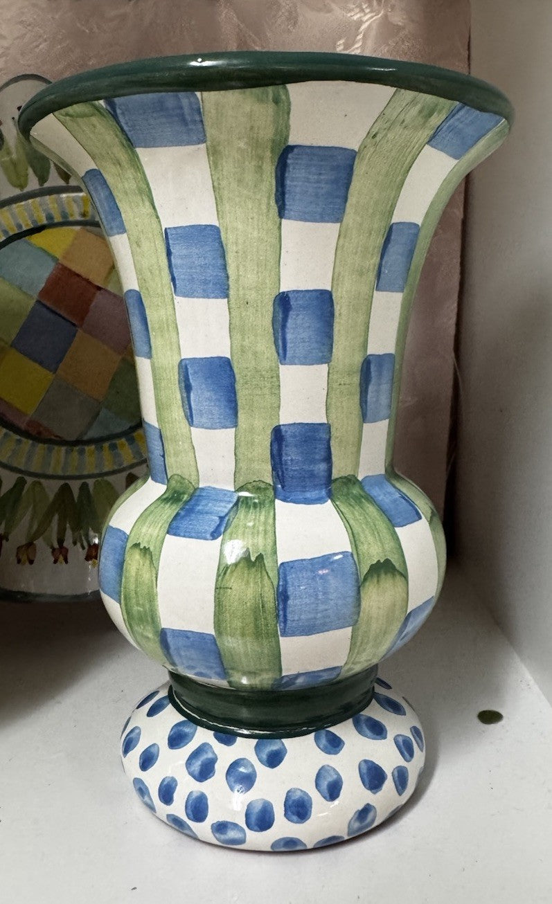 Mackenzie Childs  Paper And Pencil  Vase Ceramic Aurora New Retired Pattern