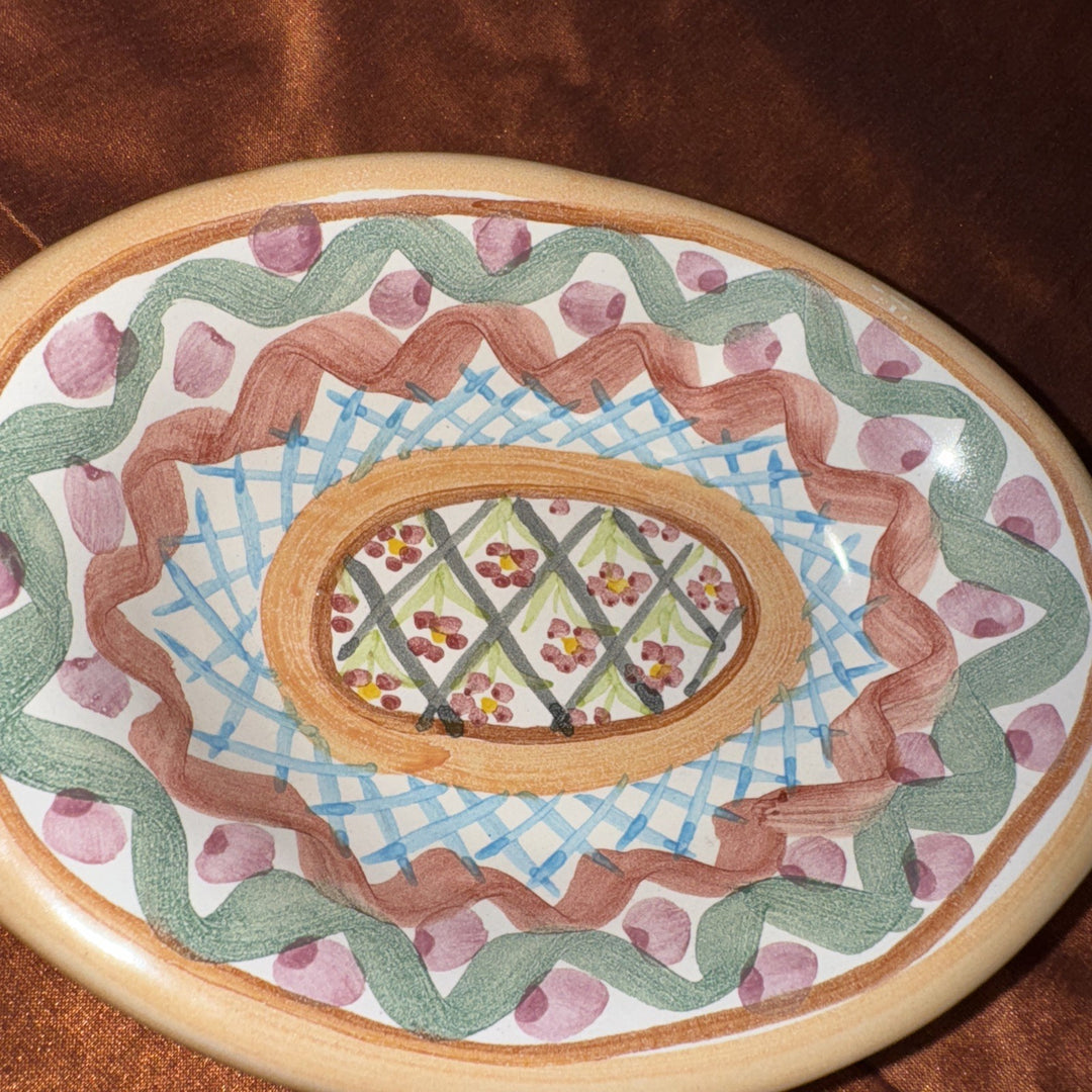 MacKenzie Childs Taylor Heather  Small Oval  Soap Dish 6.25" Ceramic-1999