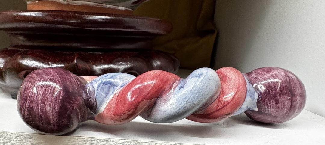 Mackenzie Childs  4” Twist Ceramic Handle Pull Knob Purple Pink And Blue