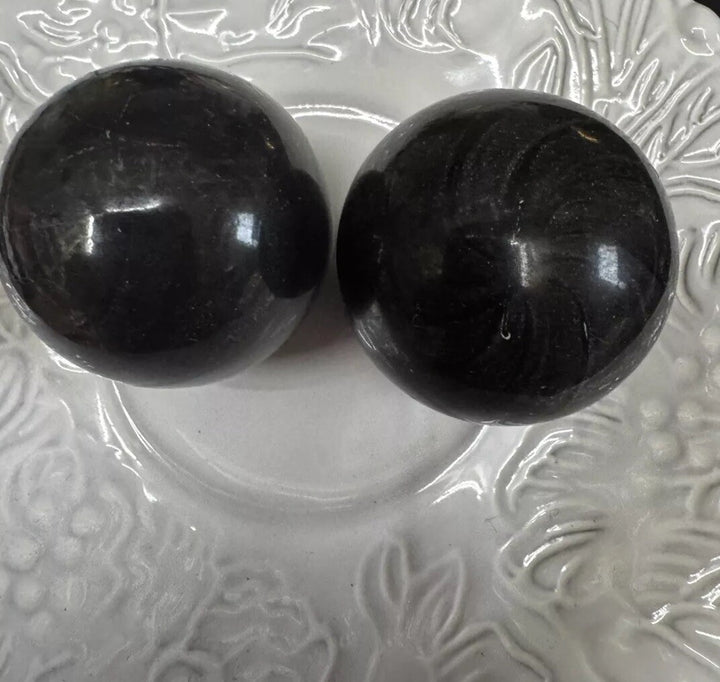 Mackenzie Childs Set Of 2 Black Cabinet Knobs / Pulls Ceramic With Hardware