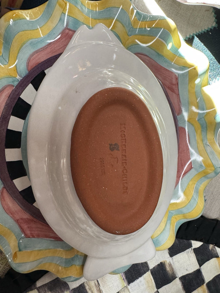 1 MacKenzie Childs Simply White  Bistro Ceramic Fish Dish 2016 Small 8”x4.5” HTF