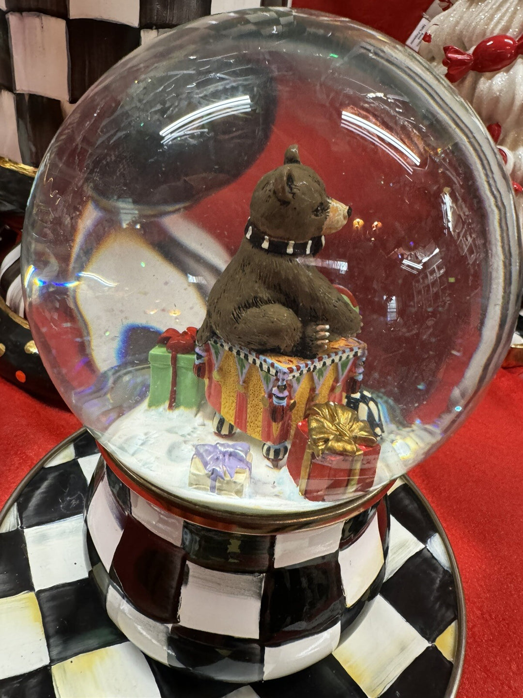 MacKenzie Childs - Bear With Gifts Snow Globe Christmas Sleigh- Retired