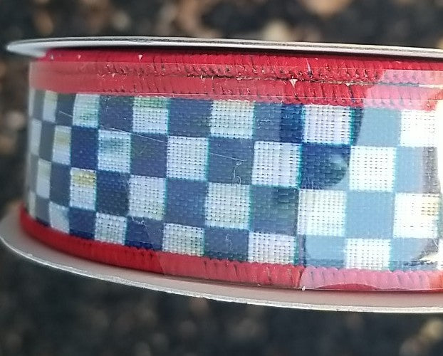 MacKenzie Childs 1 Roll Royal  Check Ribbon And Red  1" wide-10yards Roll