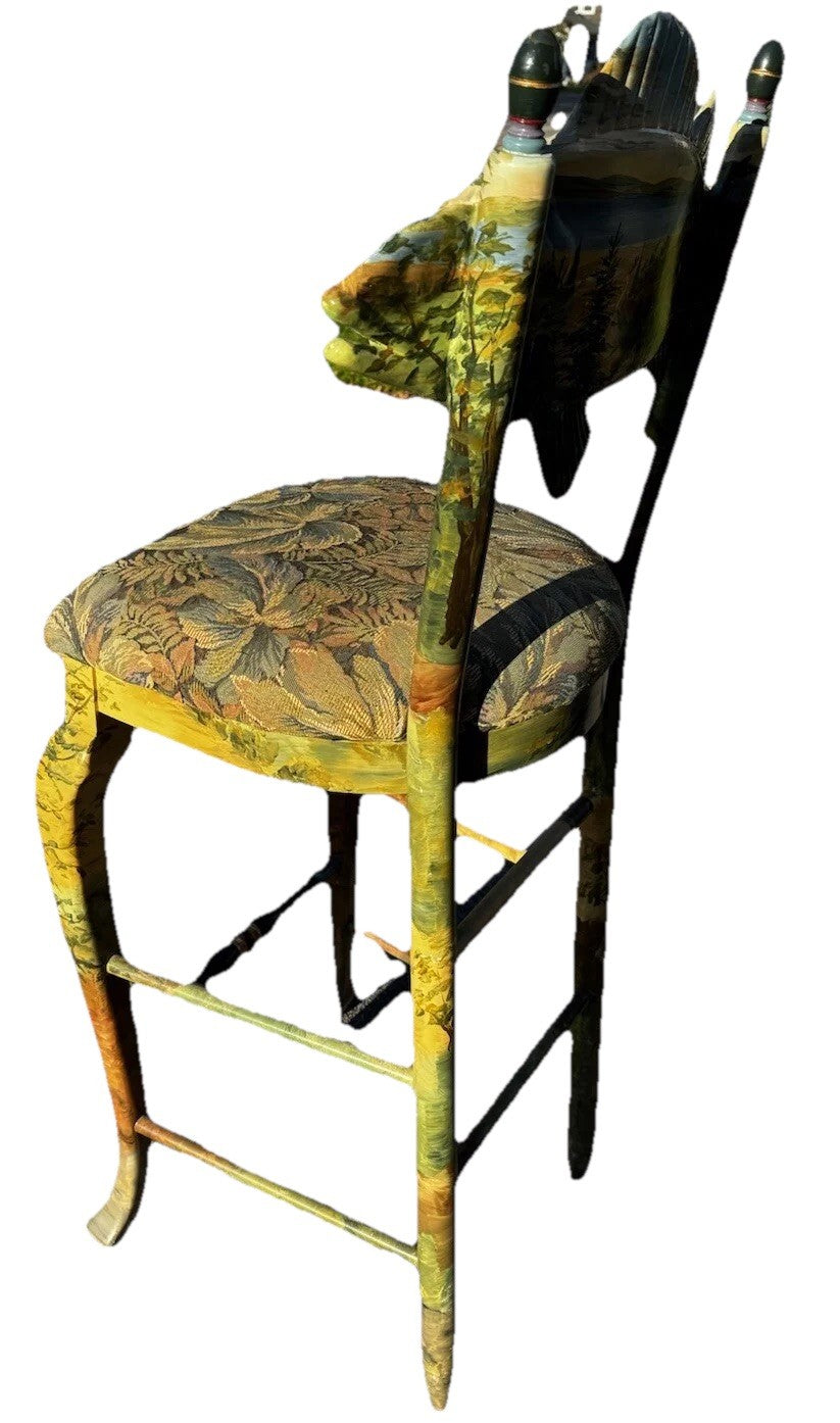 MacKenzie-Childs FOREST Fish   BARSTOOL With Fish BACK  RARE- Hand Painted
