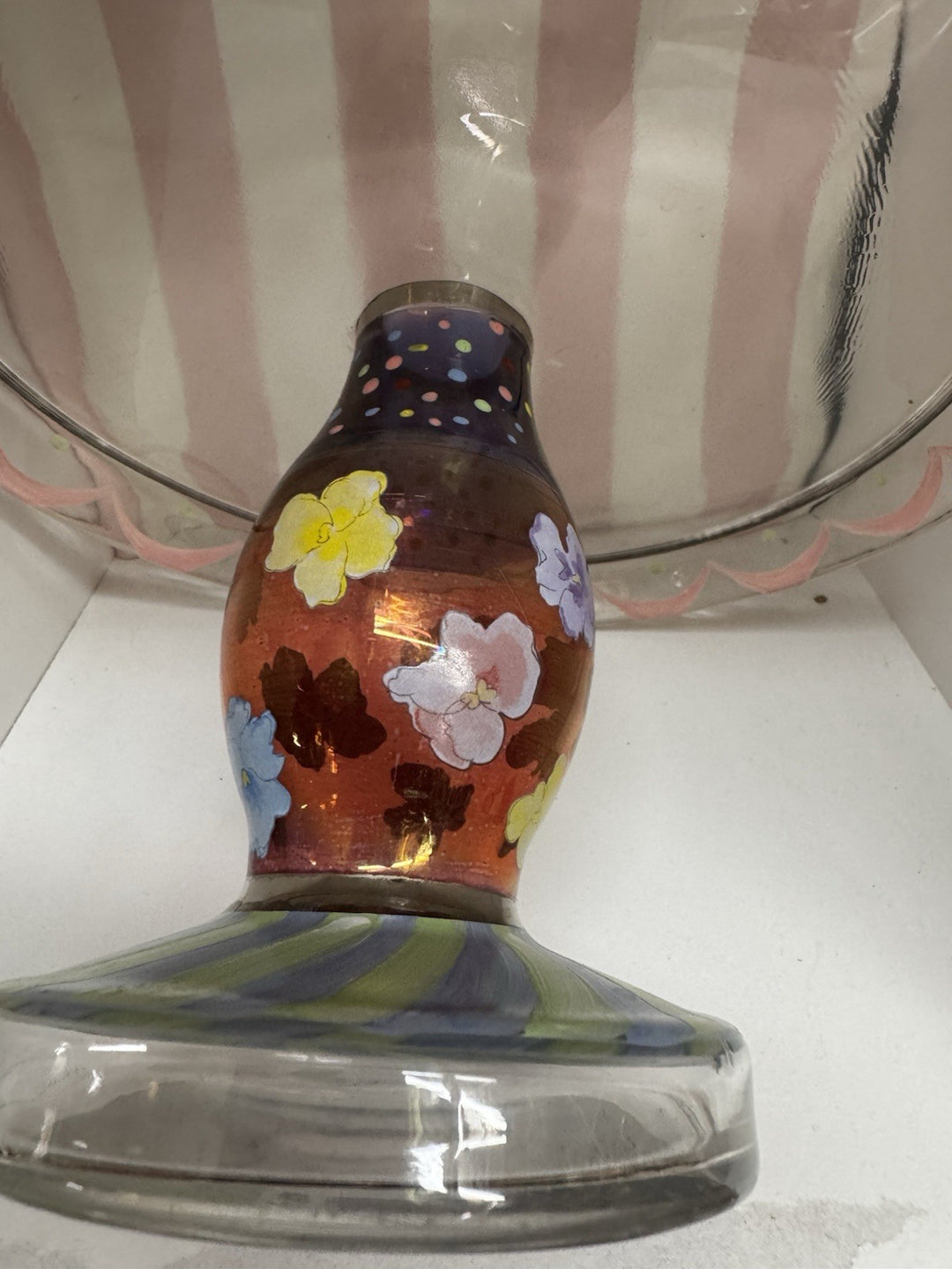 Mackenzie childs  Pansy Glass Pedestal  9" Tall - rare- Retired