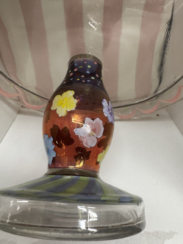 Mackenzie childs  Pansy Glass Pedestal  9" Tall - rare- Retired