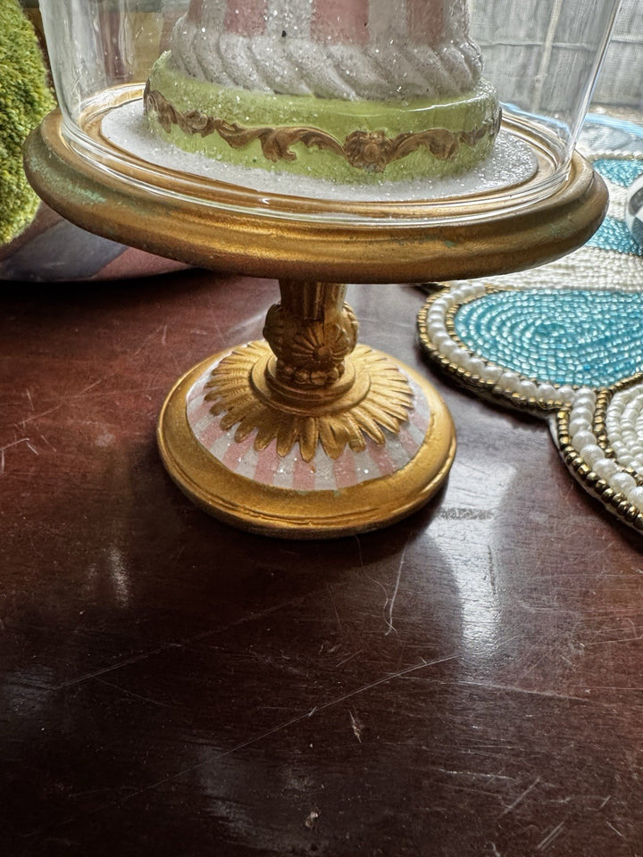 MacKenzie Childs Pastel Confections Petite Cake Cloche Rosy Cake 7.5” Tall