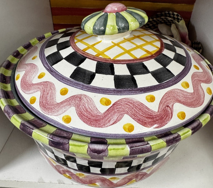 MacKenzie Childs Piccadilly 1 Qt Round Covered Casserole with Lid Retired
