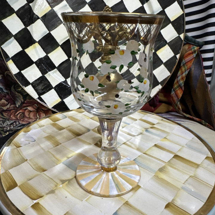 Mackenzie Childs Sweetbriar Wine Glass - Read Defect Gold Wear