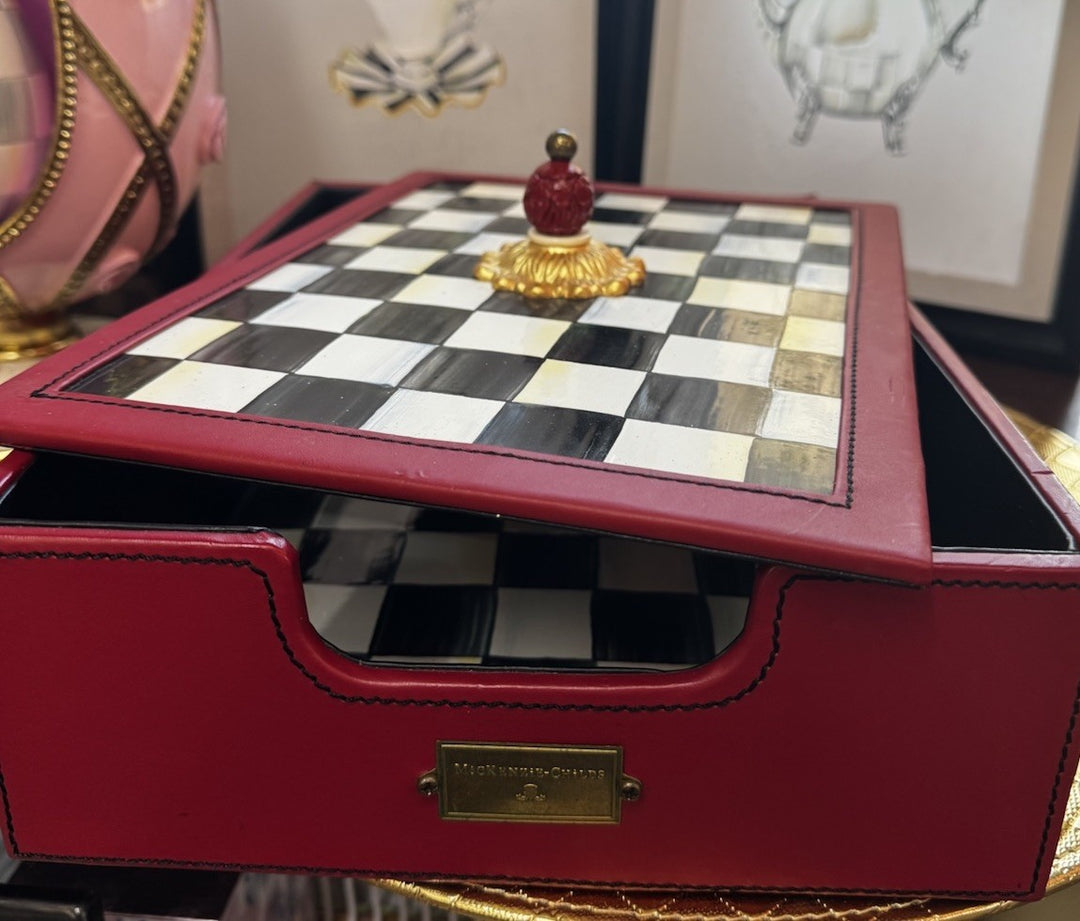 MacKenzie Childs Courtly Check Desk Top Accessory Box Paper Holder