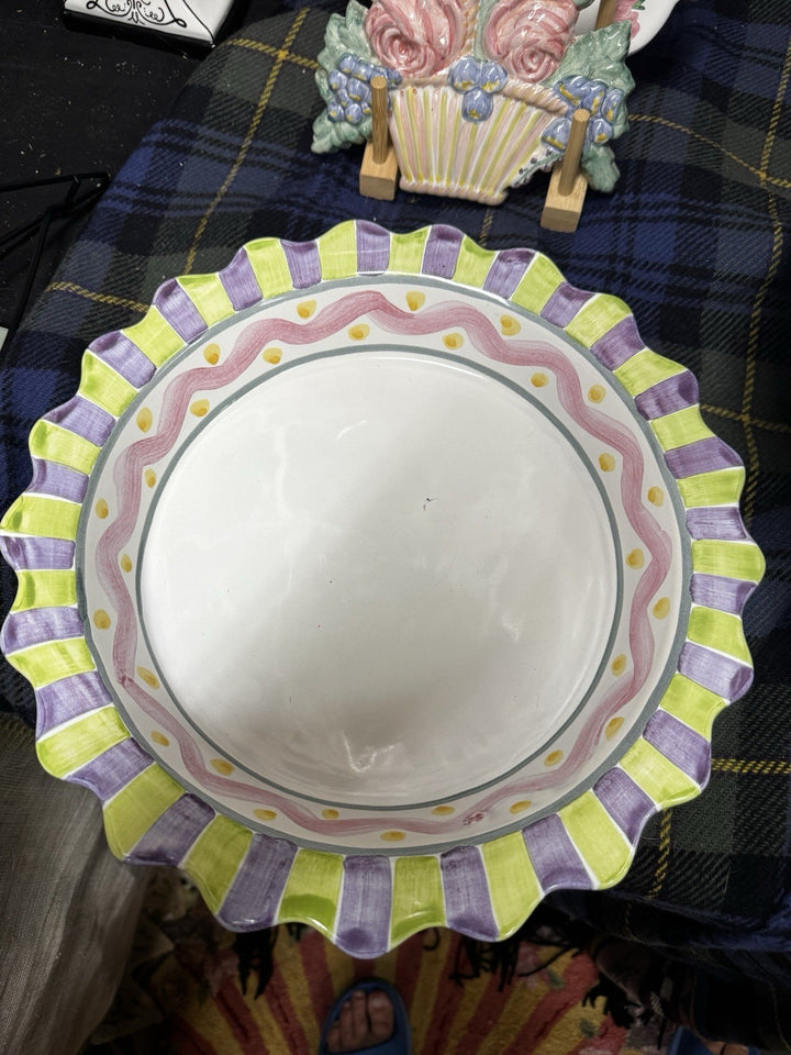 Mackenzie Childs Ceramic Piccadilly Pie Dish  Plate 12” - Made In Aurora NY