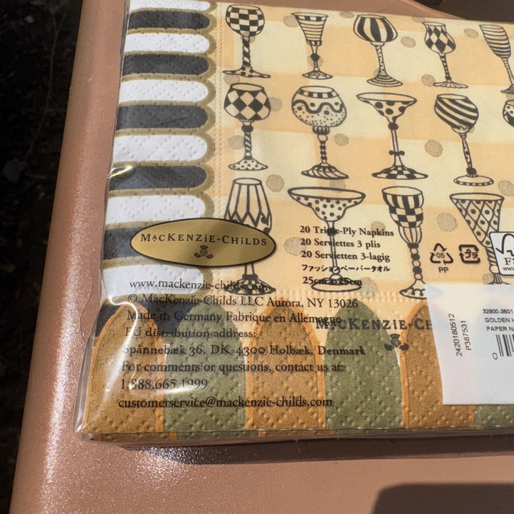 Mackenzie Childs Golden Hour Glasses Paper Cocktail Napkins 1 Pack  20 pack, NEW