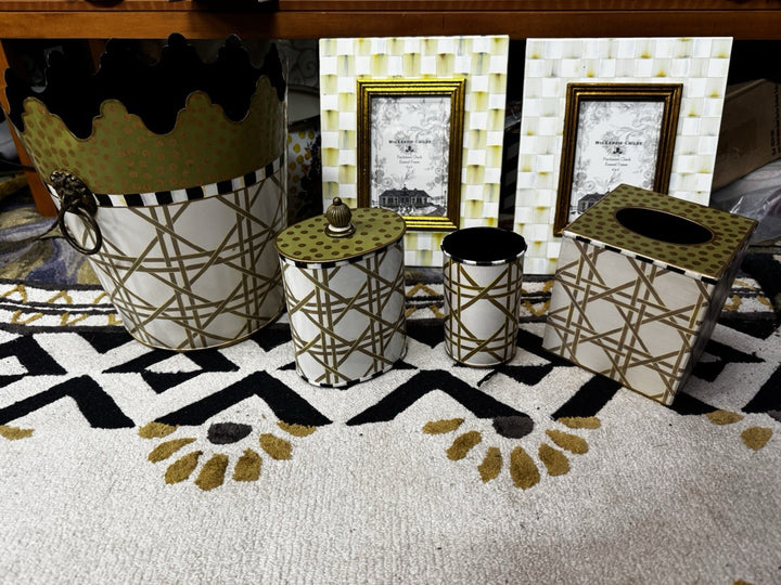 Mackenzie Childs Waste Basket - Tissue Cover Metal Retired Lattice Pattern