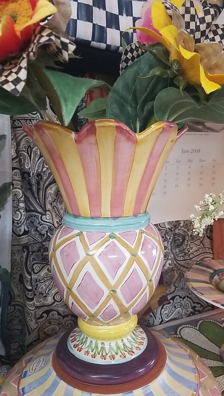 Mackenzie Childs Ceramic Odd Fellows  Great Vase- New- Made In Aurora