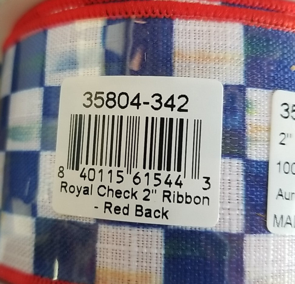 MacKenzie Childs 1 Roll Royal  Check Ribbon And Red  2”wide-10yards Roll