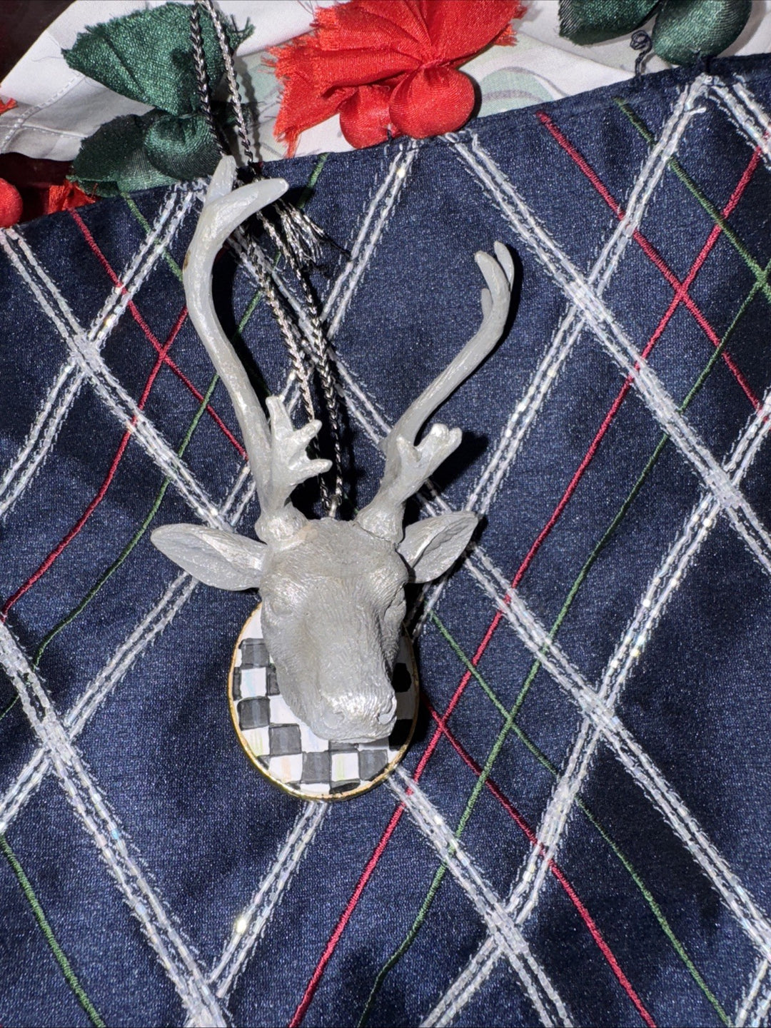 Mackenzie Childs Deer  Head Courtly Check Ornament