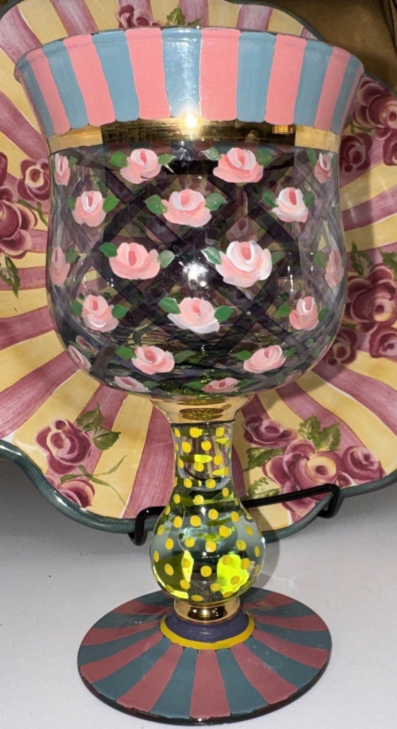 MacKenzie Childs Circus Rose Arbor Water Goblet