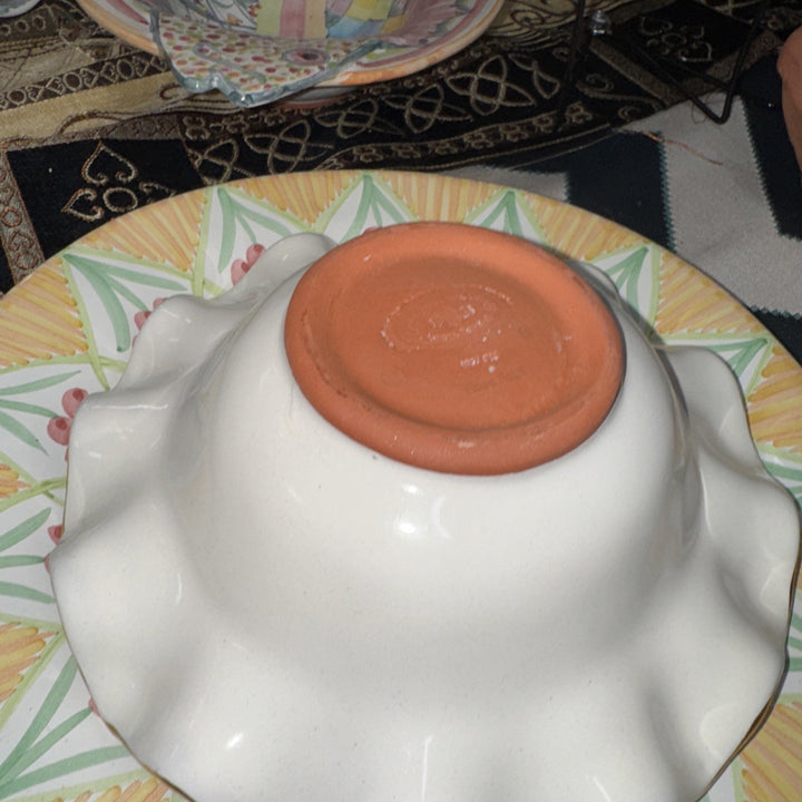 Mackenzie Childs Pink Rose Honeymoon  Fluted  Breakfast bowl 8.5” Ceramic