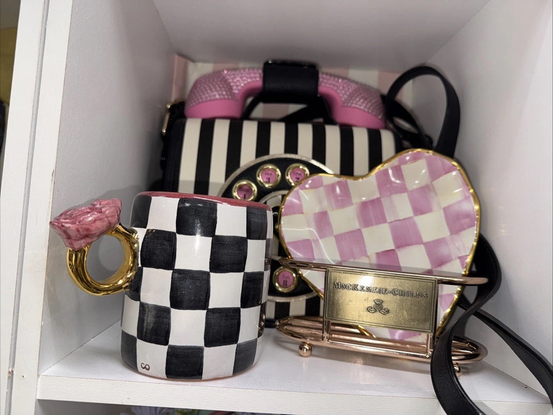 Mackenzie Childs Collectors Series Mug Addition Rose Ring Courtly Check July