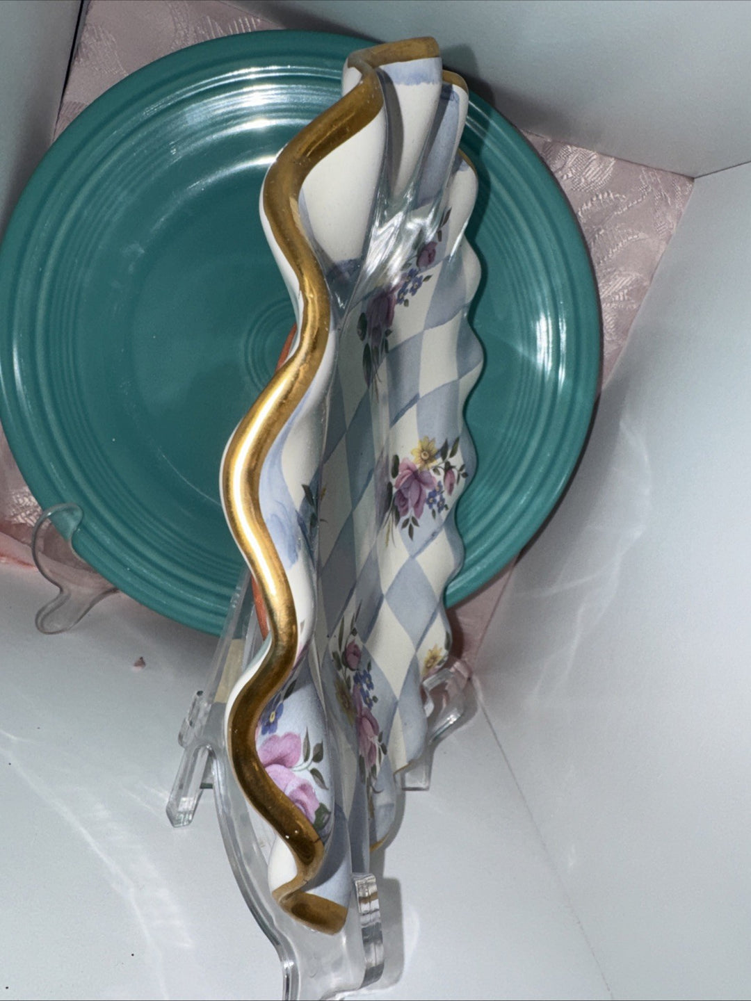 Mackenzie Childs Blue Honeymoon Morning Glory 9" Fluted Dessert Plate 1996