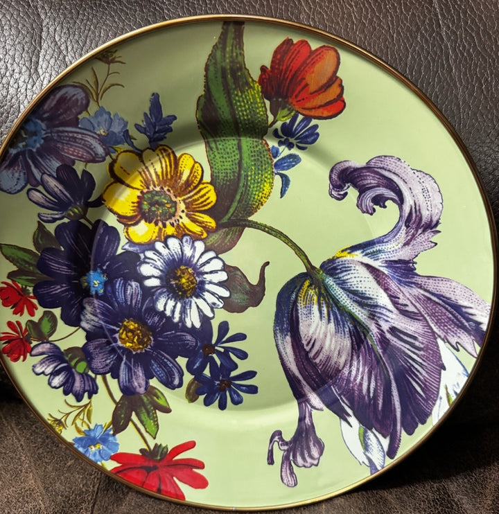 MacKenzie Childs Green Flower Market Dinner Plate 10” Enamel- New