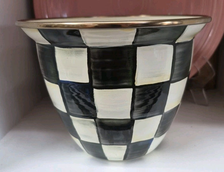 mackenzie childs Courtly Check 7”Tall Enamel Flower Pot- Excellent