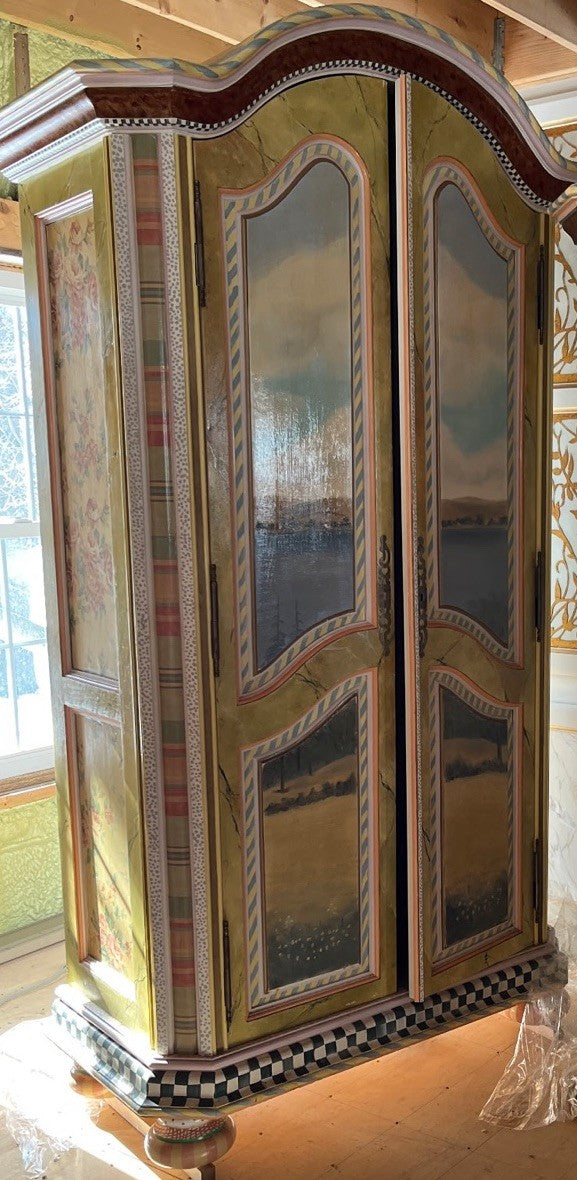Mackenzie Childs Large Wood Hand painted   Armoire - Delivery Available