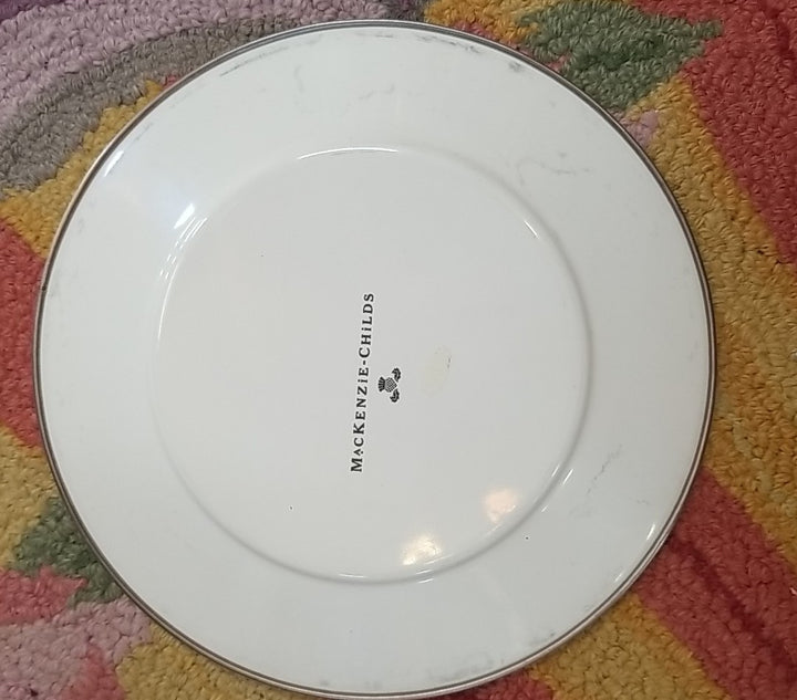 MACKENZIE CHILDS Pink Stripe Bathing Hut- PLATE 8" Enamel- One -retired