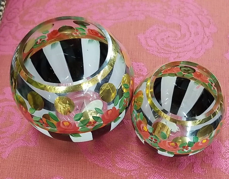 MacKenzie Childs Heirloom Black White Circus Heirloom Medium Votive Holder 4.5"