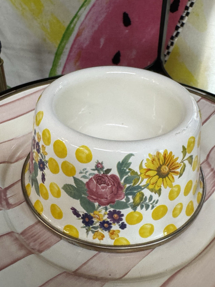 Mackenzie Childs Retired Buttercup Design Small Dog Cat Bowl Pet Bowl 3”