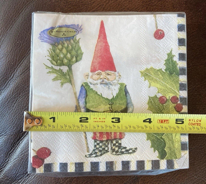 New Mackenzie Childs Home Sweet Gnome Cocktail Napkins. 5.5” Square Pack Of 20