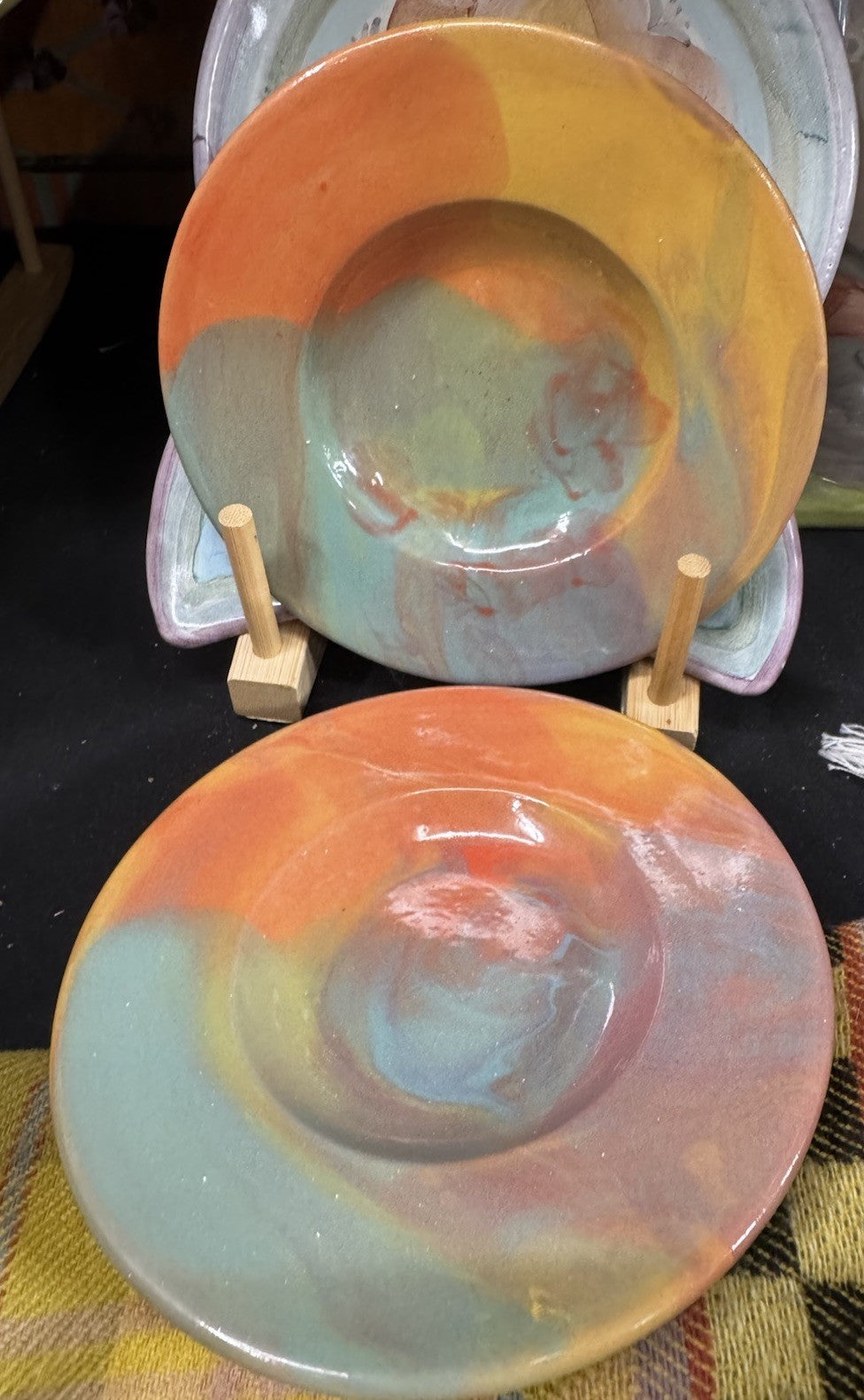 Victoria & Richard Mackenzie Childs ISHKABIBBLE Saucers set of 2 Emprise NEW- 6”