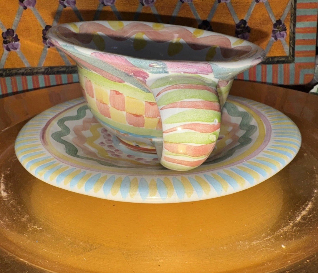 Victoria & Richard Era Mackenzie Childs Taylor Aurora Cup And Saucer 1991