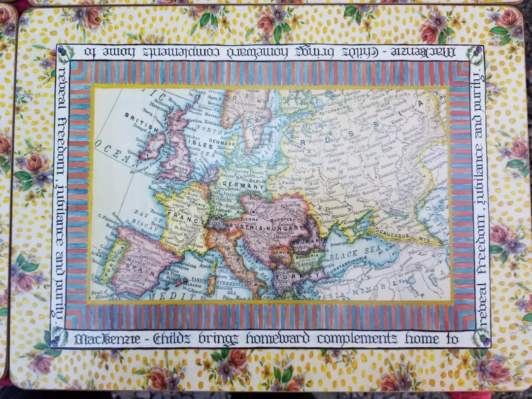 MacKenzie Childs Cork Back GLOBAL MISSION MAPS Placemats Set Of 4