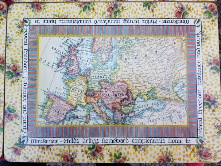 MacKenzie Childs Cork Back GLOBAL MISSION MAPS Placemats Set Of 4
