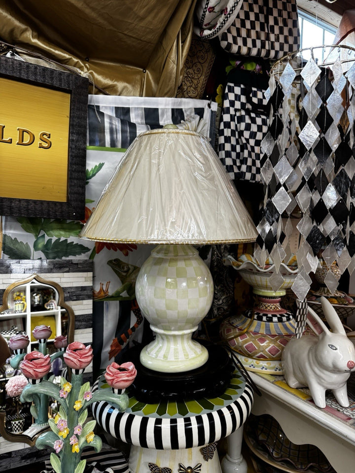Mackenzie Childs Lamp Globe Green Check - Made In Aurora