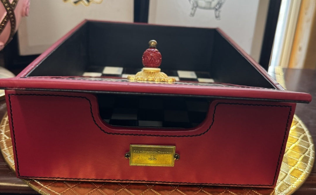 MacKenzie Childs Courtly Check Desk Top Accessory Box Paper Holder