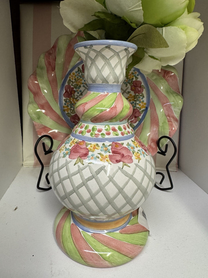MacKenzie Childs Taylor Glen Park Bud Vase Ceramic Aurora New- Retired Pattern