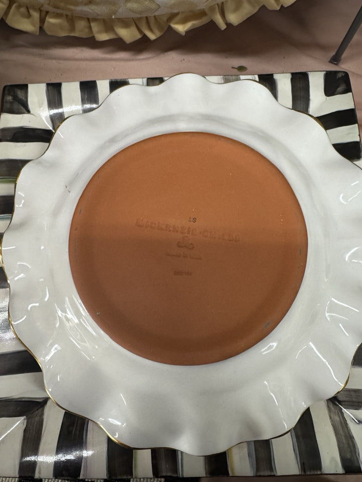 Mackenzie Childs STERLING Check Ceramic 11” Dinner Plate Fluted W/Gold Trim