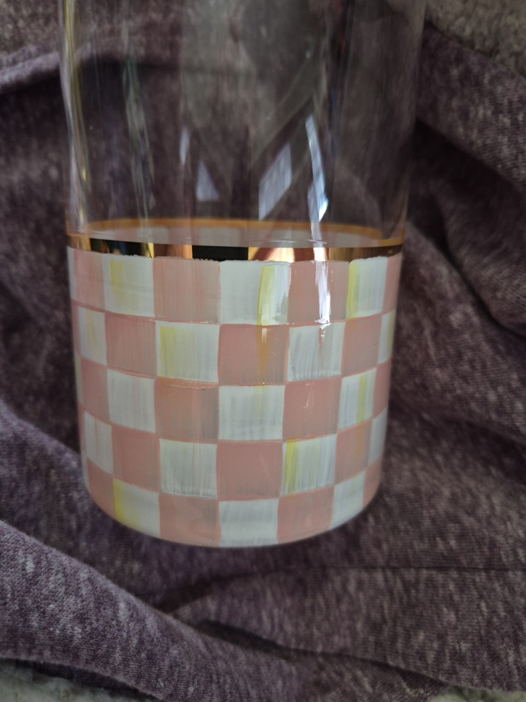 MacKenzie Childs Rosy Check 2.5 Cup Hand Painted Mixing Glass. New!