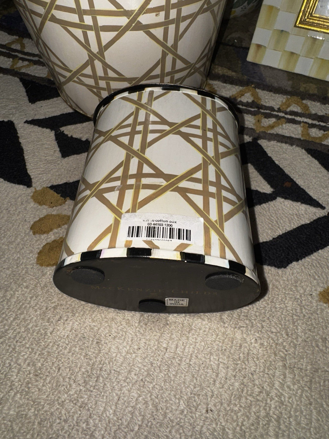 Mackenzie Childs Small Lattice Vanity Canister Cotton Ball Holder With Lid