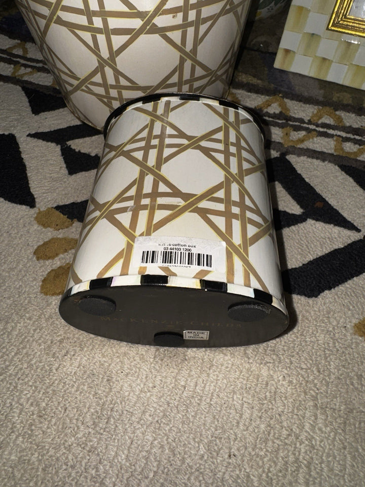 Mackenzie Childs Small Lattice Vanity Canister Cotton Ball Holder With Lid