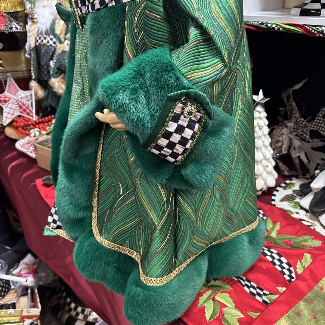 Mackenzie Childs Emerald Luxe  Large Santa With Bag Of Toys 37” Tall Nib Courtly