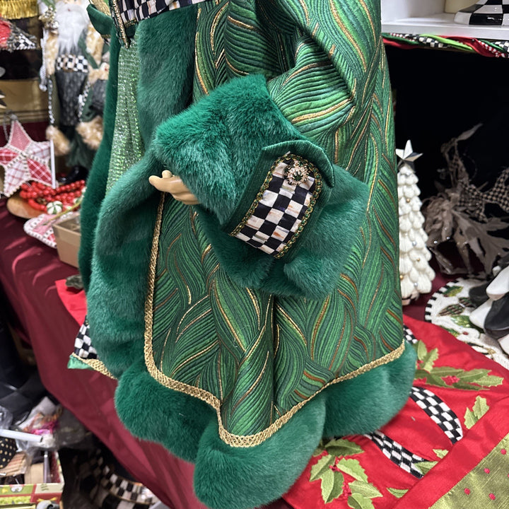 Mackenzie Childs Emerald Luxe  Large Santa With Bag Of Toys 37” Tall Nib Courtly