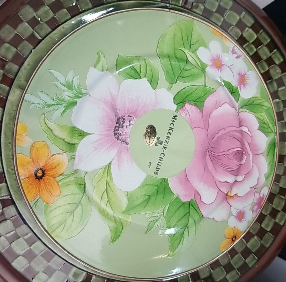 Mackenzie Childs 8" Enamel Green Flower Market Dessert Salad Plate NEW
