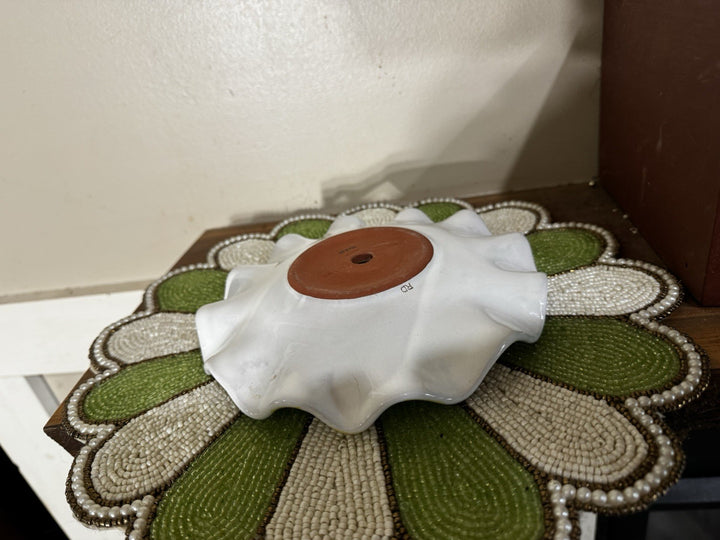 Mackenzie Childs Yellow Check Ceramic 7”Plate Fluted With Hole