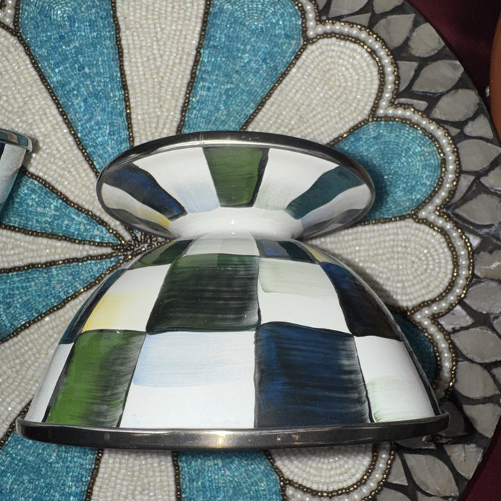 MacKenzie Childs Courtly  Check Enamel Ice Cream Dish New Set Of 2