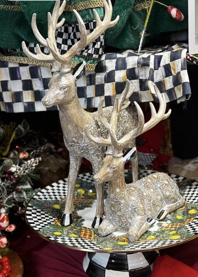 Mackenzie Childs Farmhouse Holiday Block Print Deer - Set Of 2- Nib